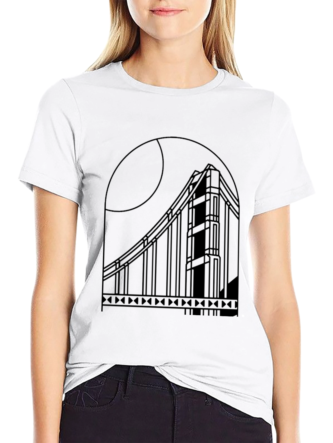 Modern Golden Gate Bridge Black Tee
