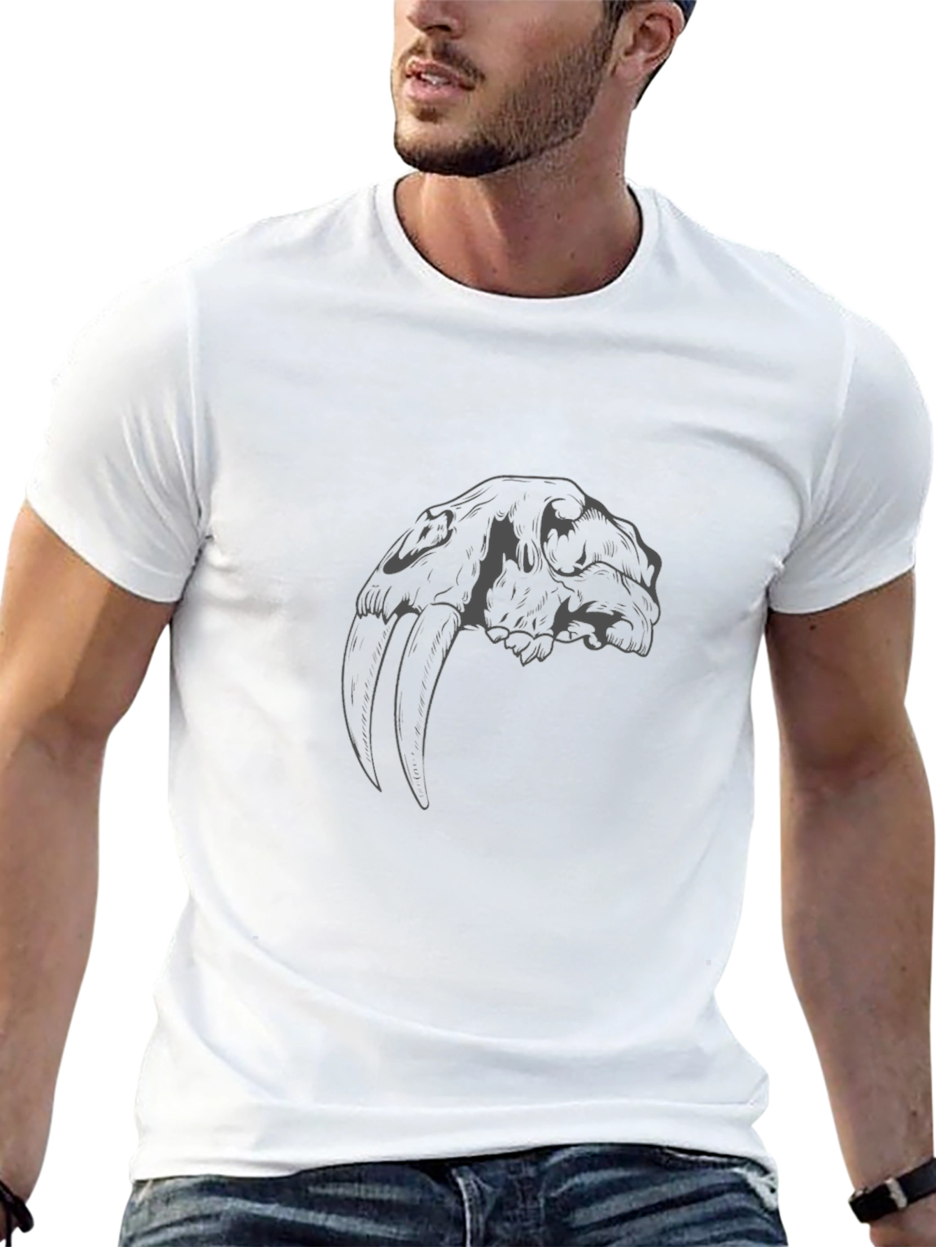 Sabertooth Skull Graphic Tee - Black Cotton Comfort