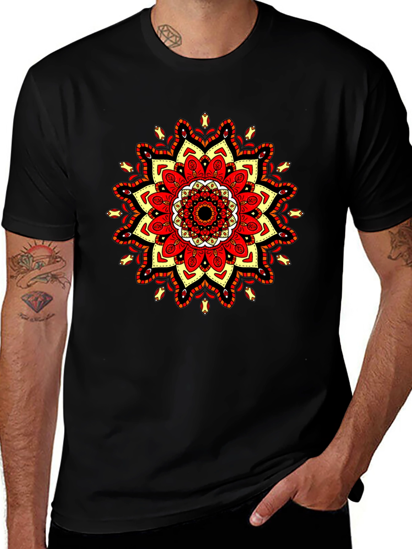Mandala T-Shirt: Red Yellow & Black Tee