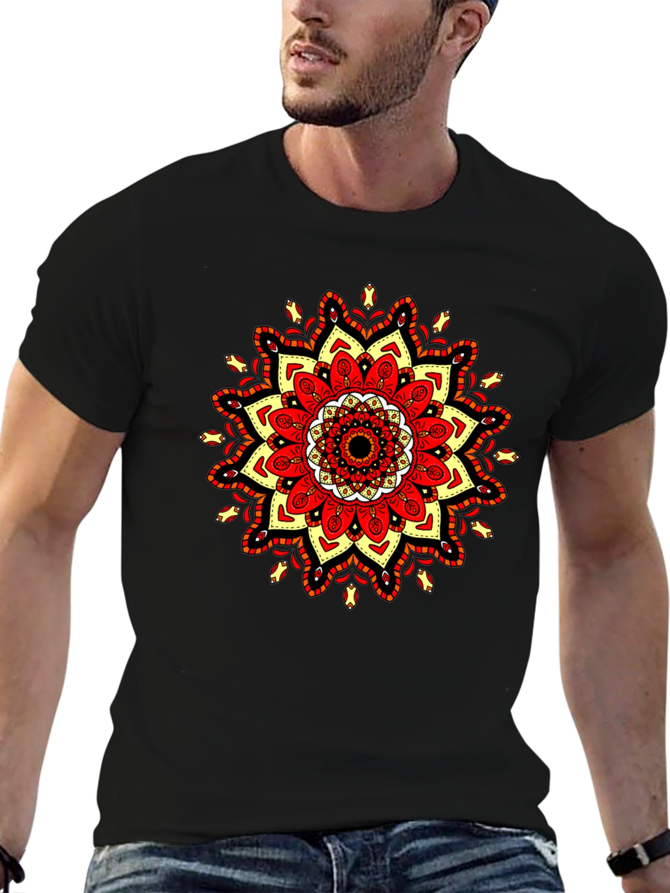 Mandala T-Shirt: Red Yellow & Black Tee