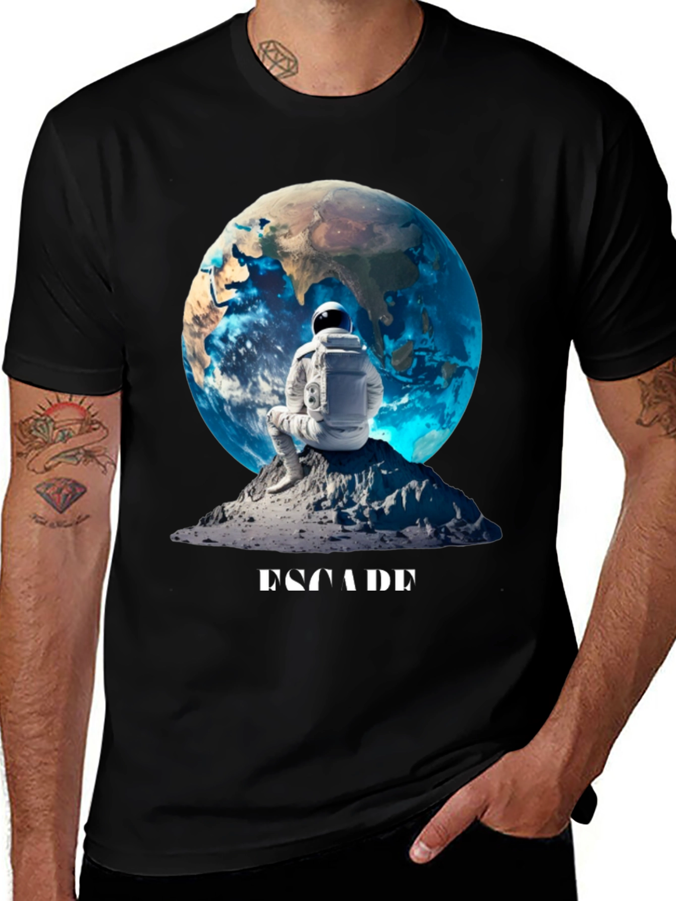 Astronaut Earth Graphic Tee - Black
