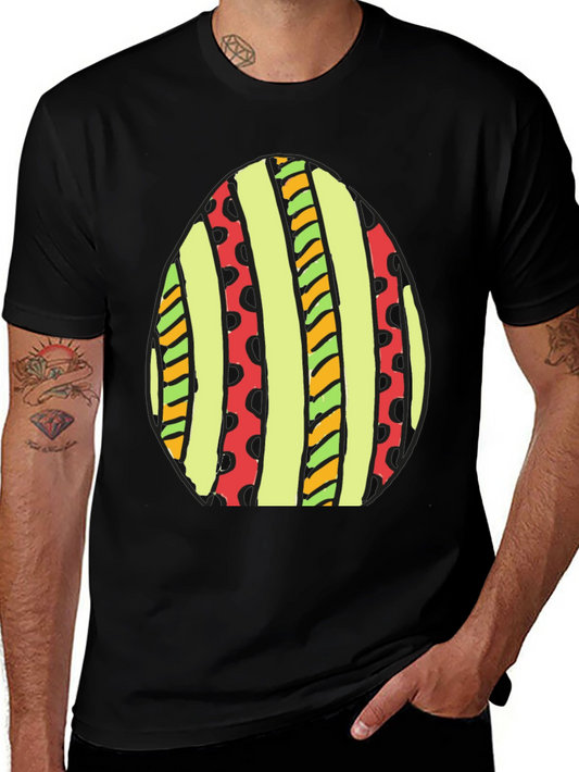 Striped Easter Egg Graphic Tee - Black