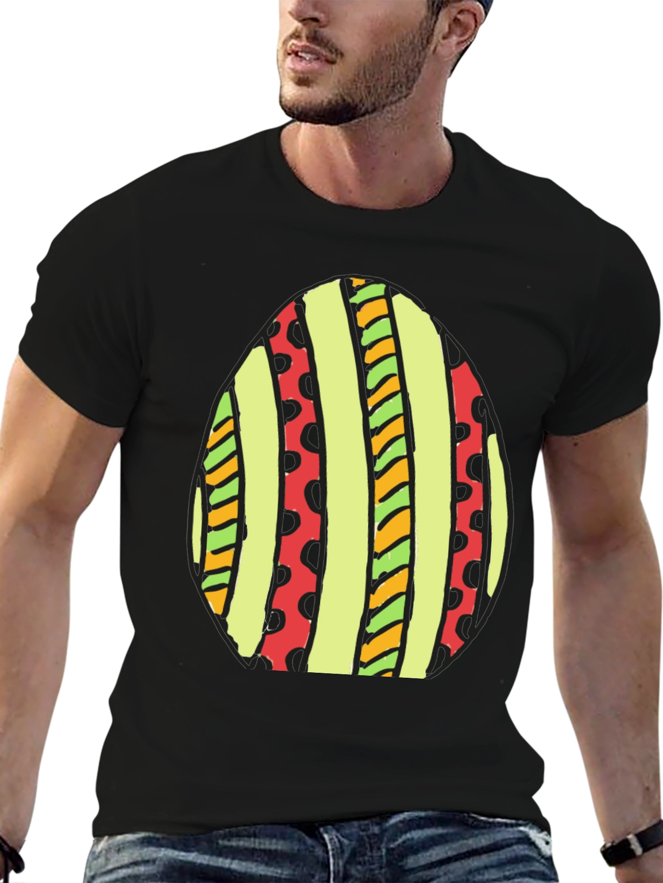 Striped Easter Egg Graphic Tee - Black