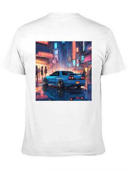Blue Car Tokyo Nightscape Graphic Tee - Modern Style