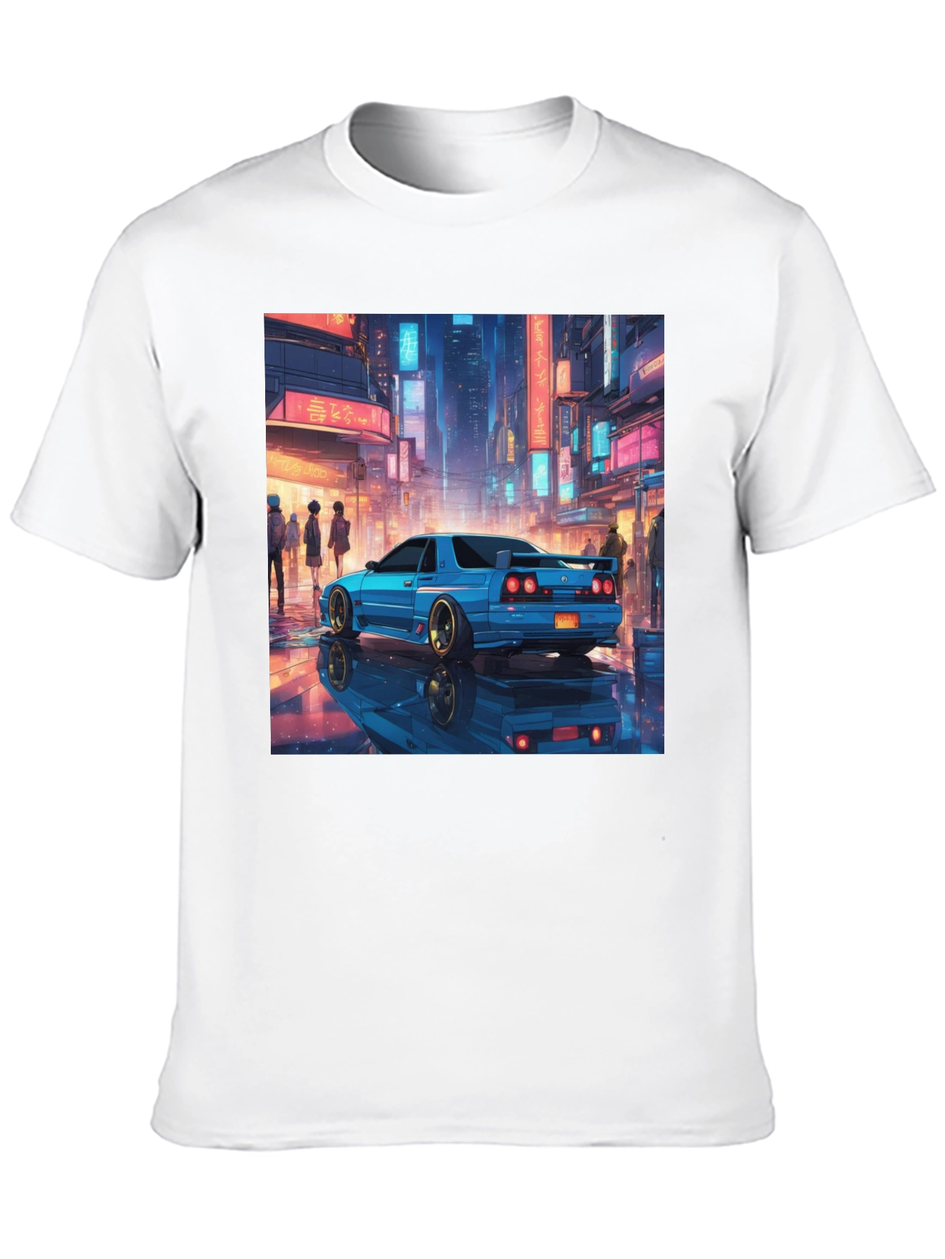Blue Car Tokyo Nightscape Graphic Tee - Modern Style