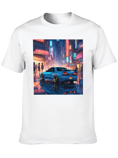 Blue Car Tokyo Nightscape Graphic Tee - Modern Style