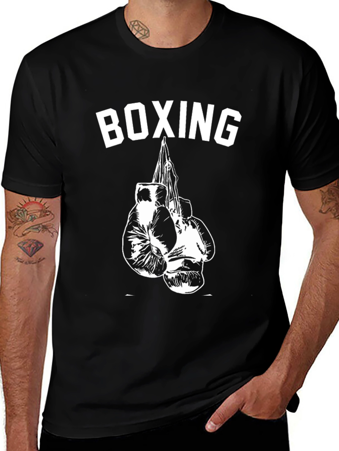 Boxing Gloves Graphic Tee - Black Cotton
