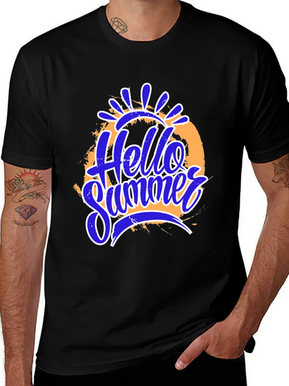Hello Summer Graphic Print Black T-Shirt
