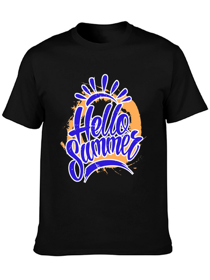 Hello Summer Graphic Print Black T-Shirt