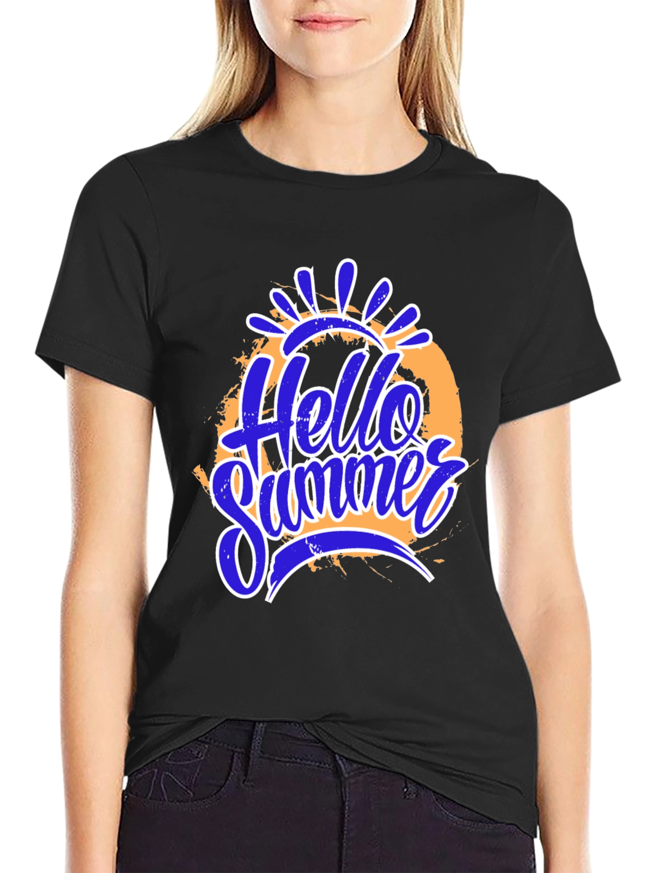 Hello Summer Graphic Print Black T-Shirt