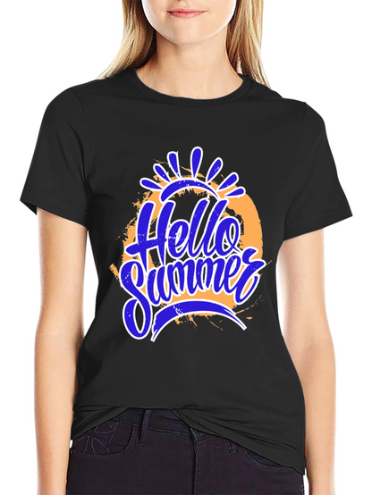 Hello Summer Graphic Print Black T-Shirt