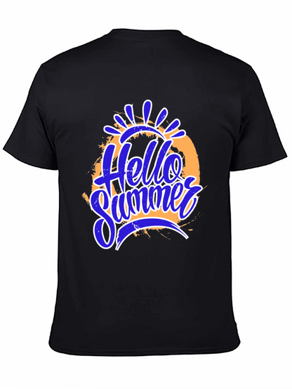 Hello Summer Graphic Print Black T-Shirt