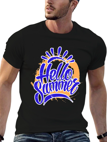 Hello Summer Graphic Print Black T-Shirt