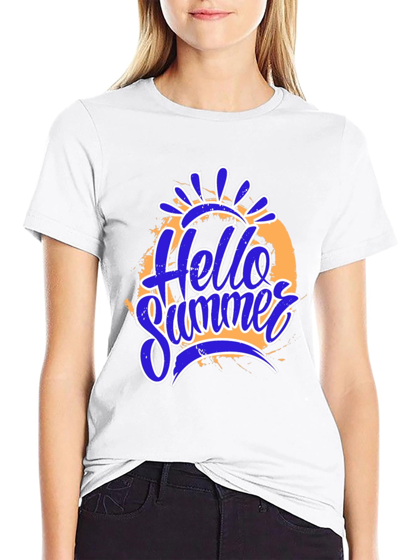 Hello Summer Graphic Print Black T-Shirt