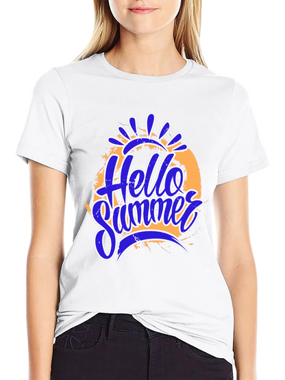 Hello Summer Graphic Print Black T-Shirt