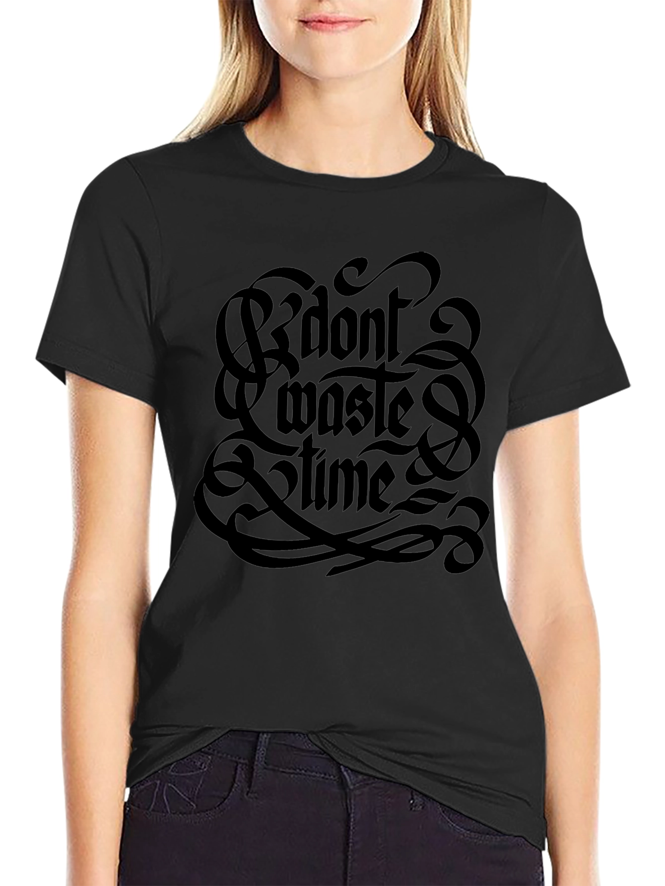 Dont Waste Time Graphic Tee - Stylish Black T-Shirt