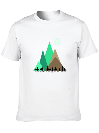 Mountain Scene Graphic Tee - Black Cotton Shirt