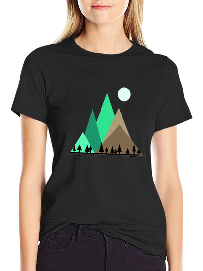 Mountain Scene Graphic Tee - Black Cotton Shirt