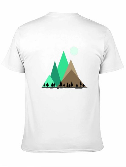 Mountain Scene Graphic Tee - Black Cotton Shirt