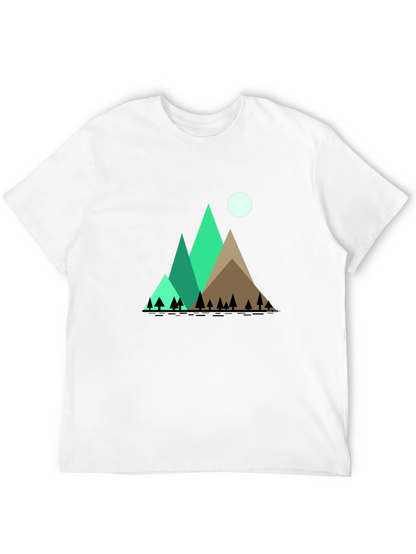 Mountain Scene Graphic Tee - Black Cotton Shirt