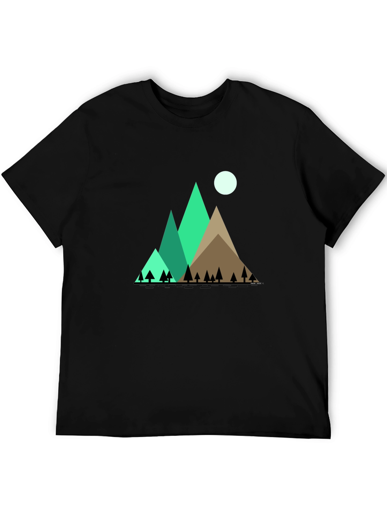 Mountain Scene Graphic Tee - Black Cotton Shirt