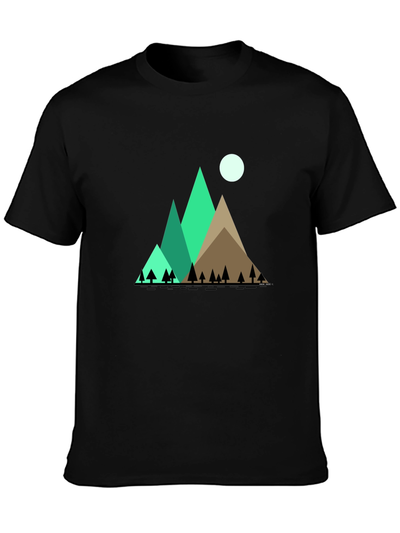 Mountain Scene Graphic Tee - Black Cotton Shirt