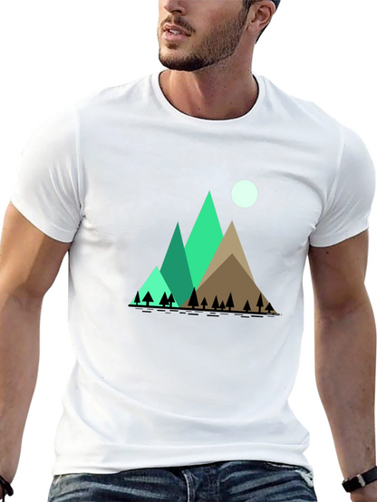 Mountain Scene Graphic Tee - Black Cotton Shirt
