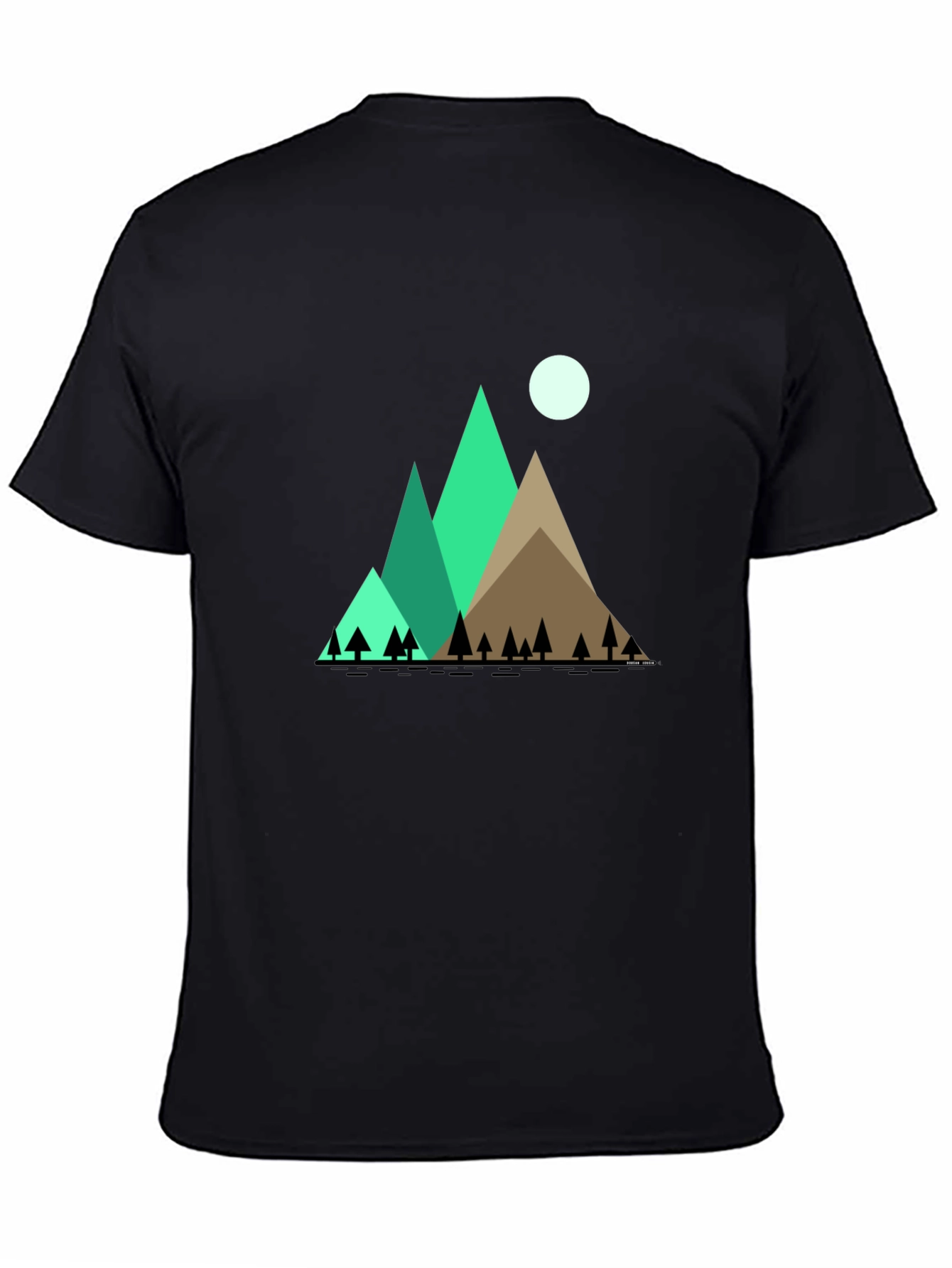 Mountain Scene Graphic Tee - Black Cotton Shirt