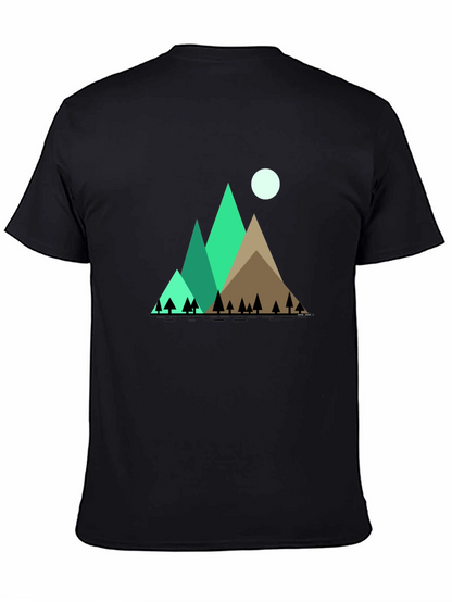 Mountain Scene Graphic Tee - Black Cotton Shirt