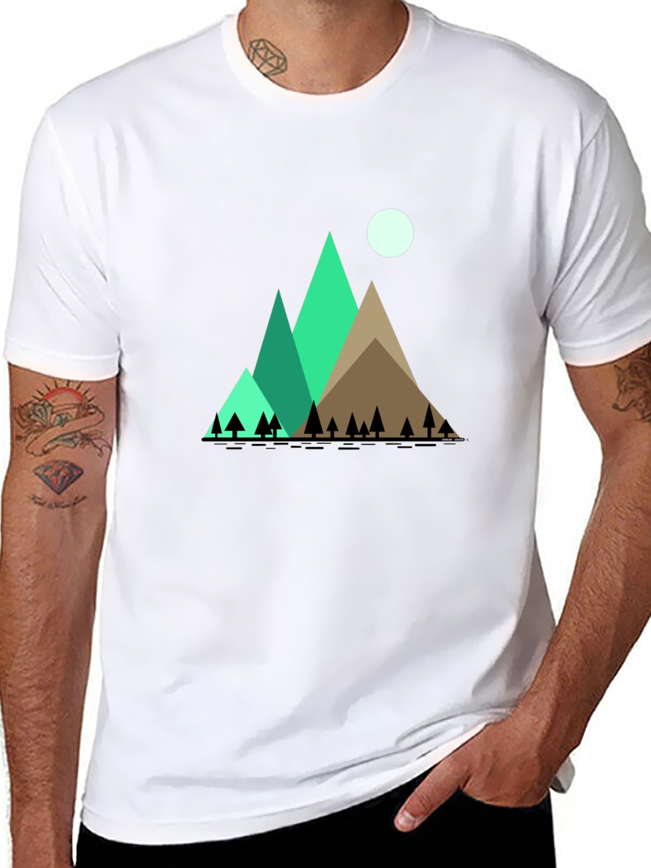 Mountain Scene Graphic Tee - Black Cotton Shirt