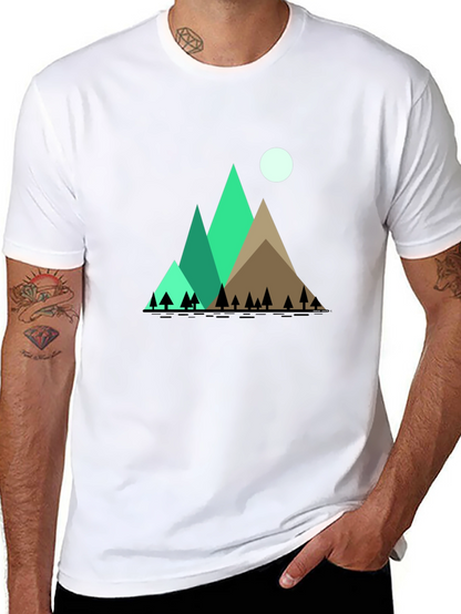 Mountain Scene Graphic Tee - Black Cotton Shirt