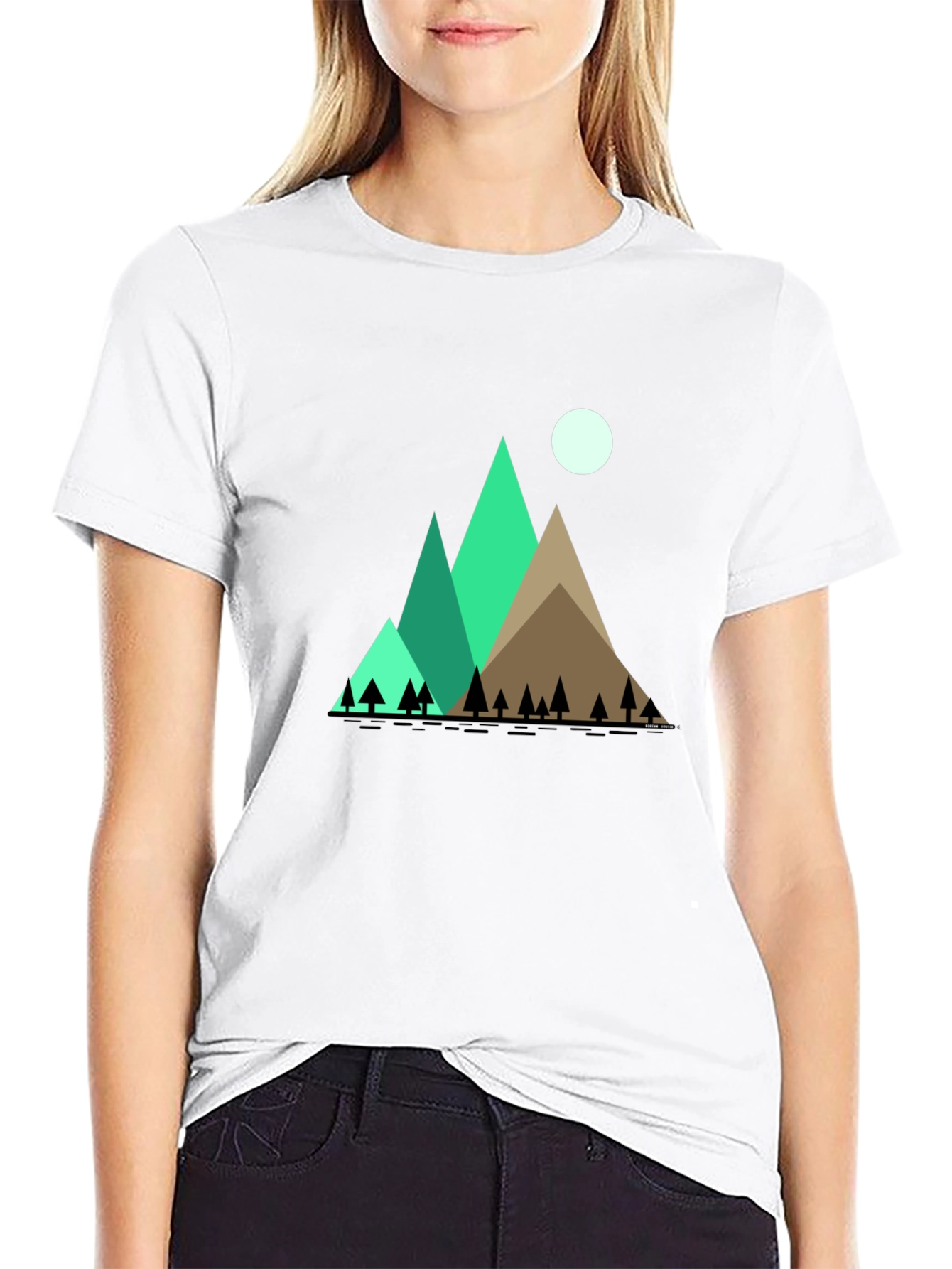 Mountain Scene Graphic Tee - Black Cotton Shirt