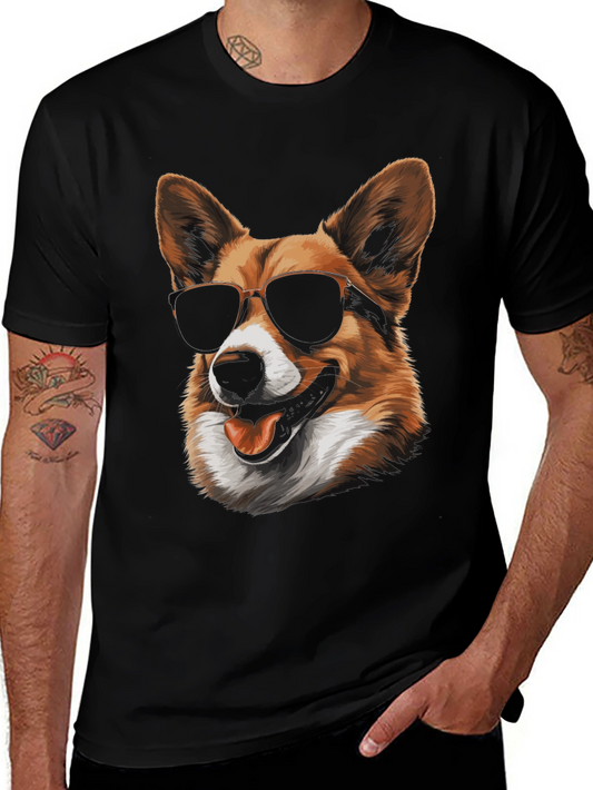 Cool Corgi Graphic Tee - Black Cotton Blend