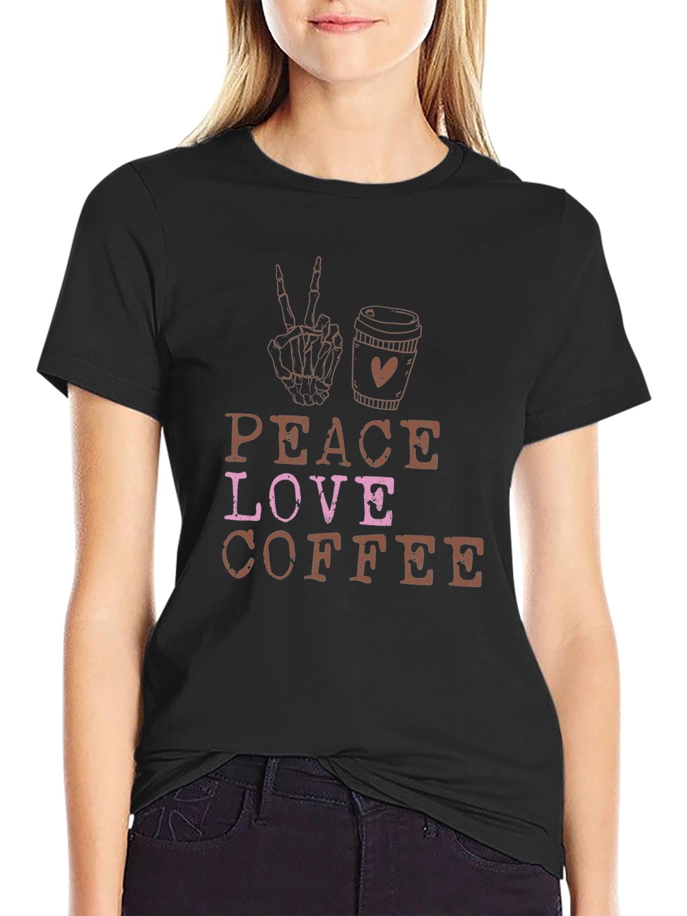 Peace Love Coffee Black Graphic Tee