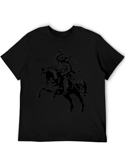 Black T-Shirt with Horse Rider Graphic