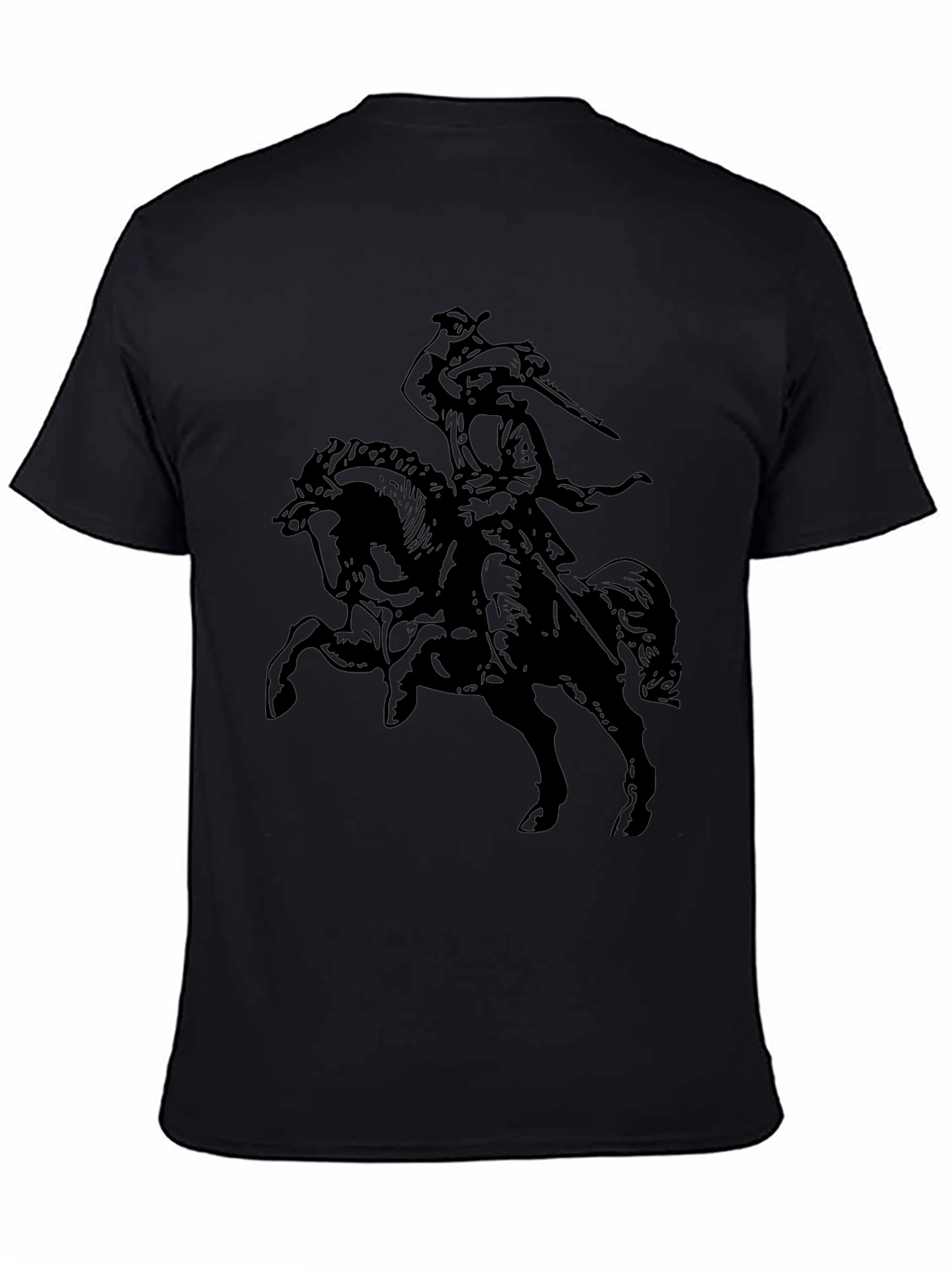 Black T-Shirt with Horse Rider Graphic