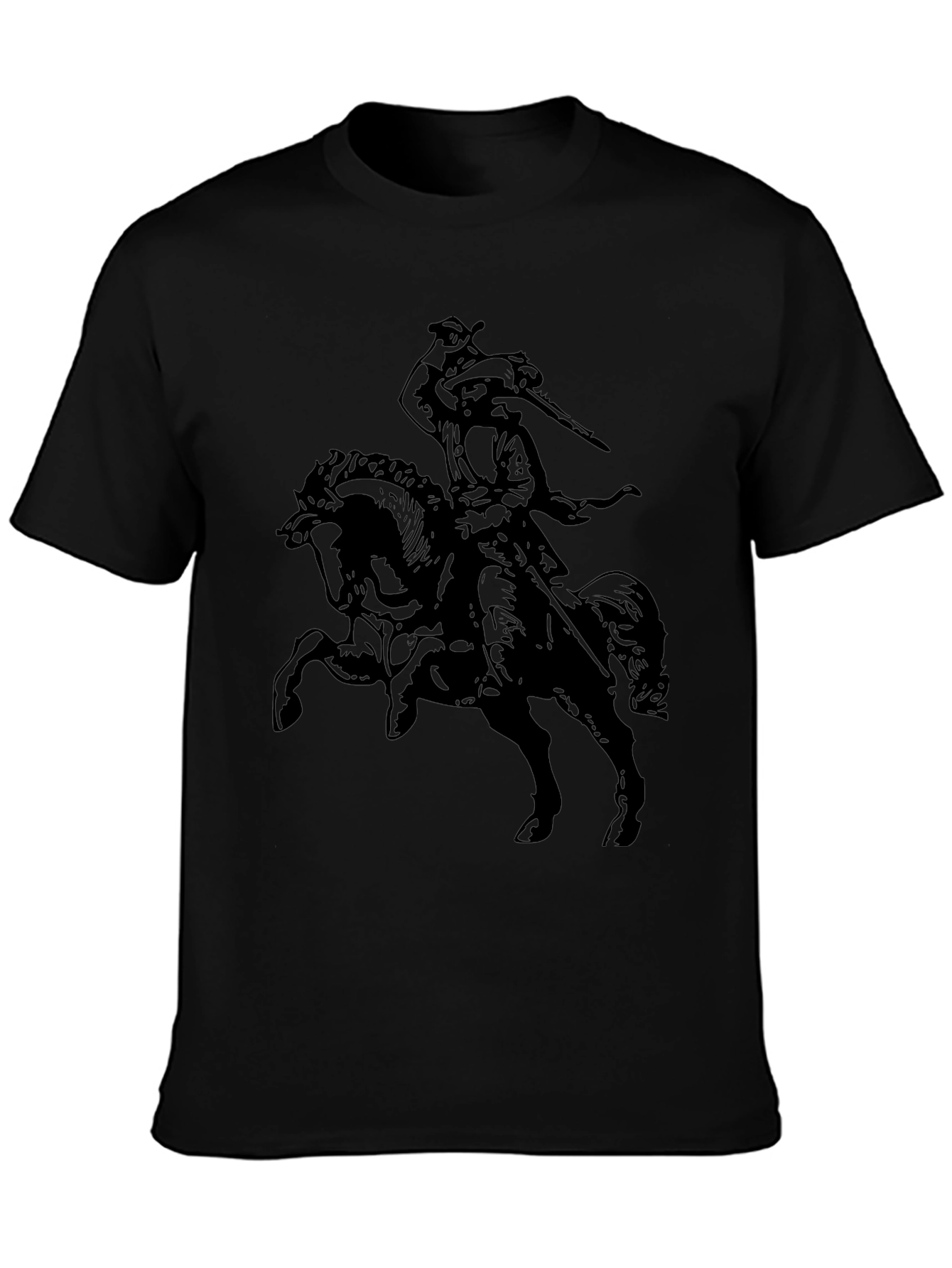 Black T-Shirt with Horse Rider Graphic