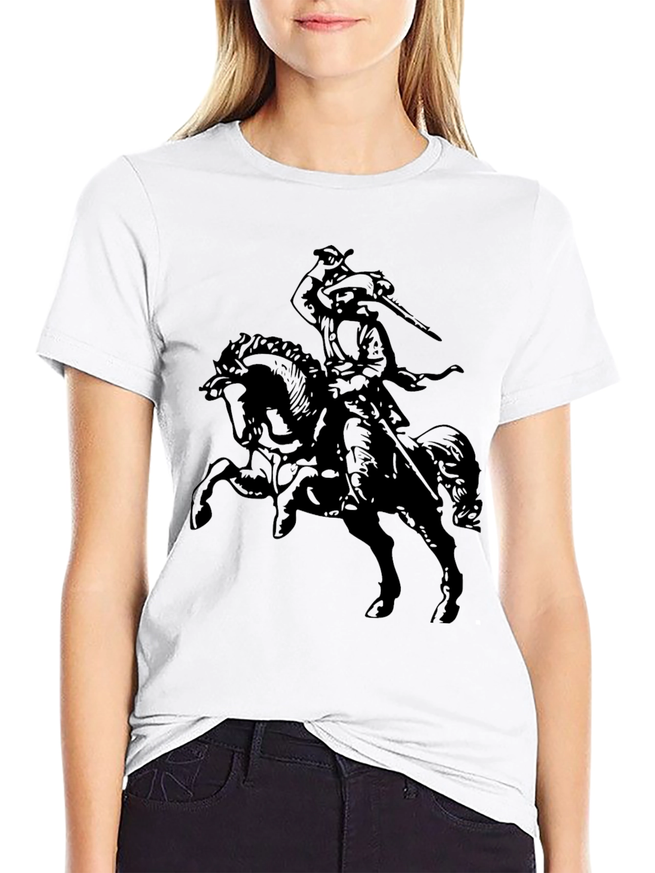 Black T-Shirt with Horse Rider Graphic