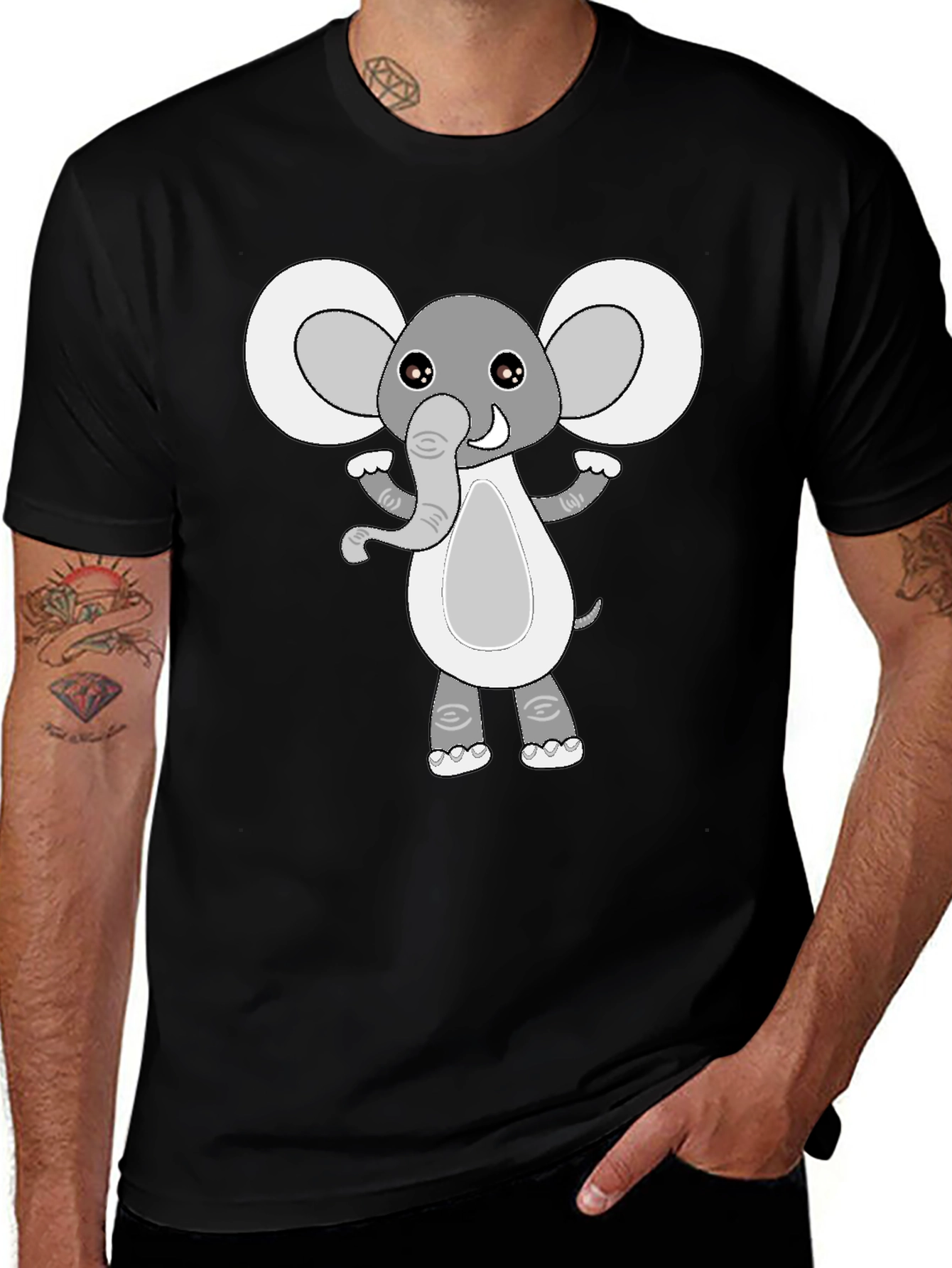 Cute Elephant Graphic Black T-Shirt