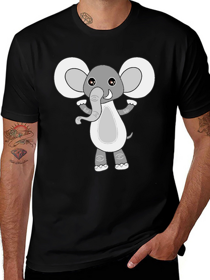 Cute Elephant Graphic Black T-Shirt