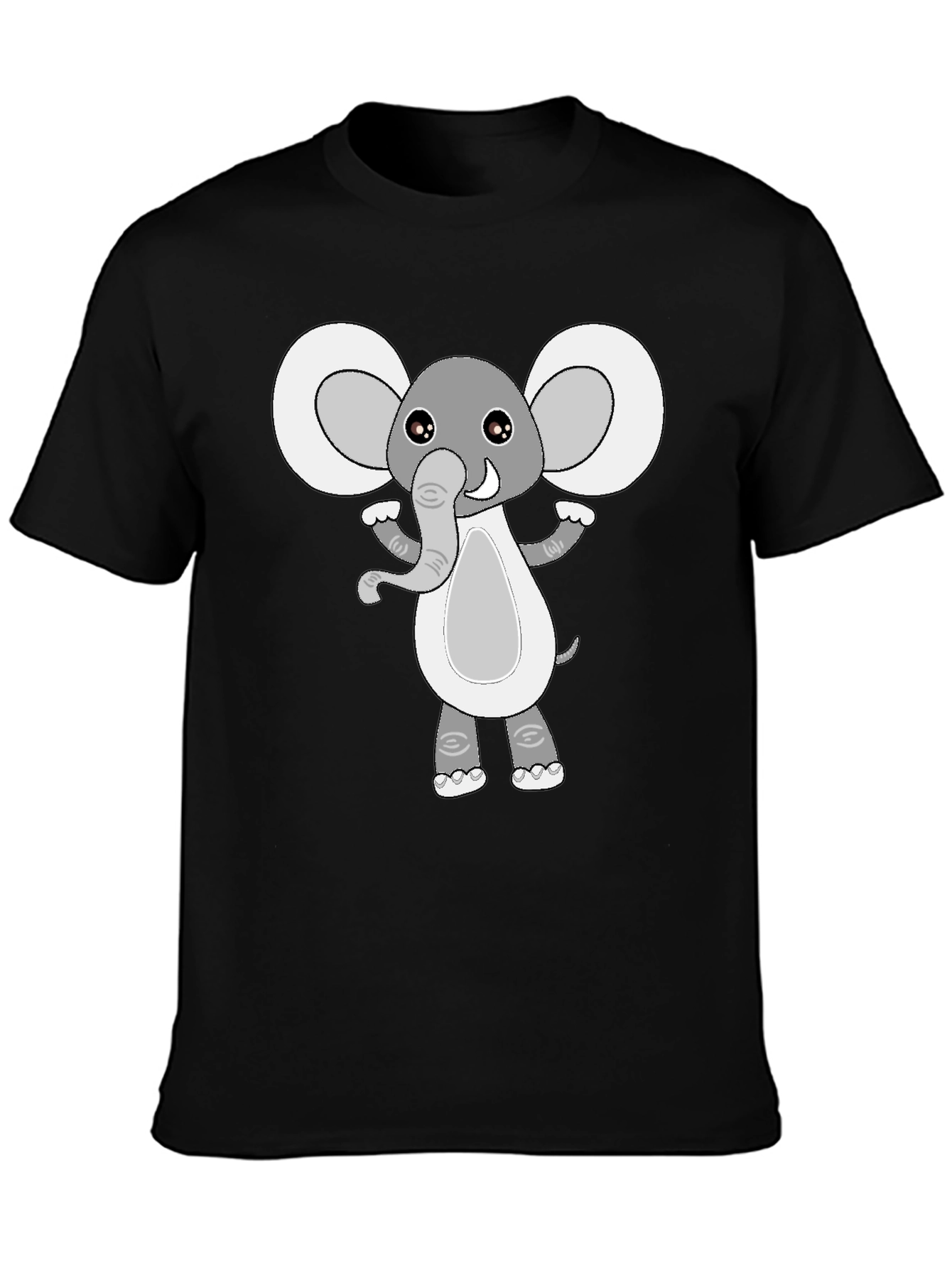 Cute Elephant Graphic Black T-Shirt