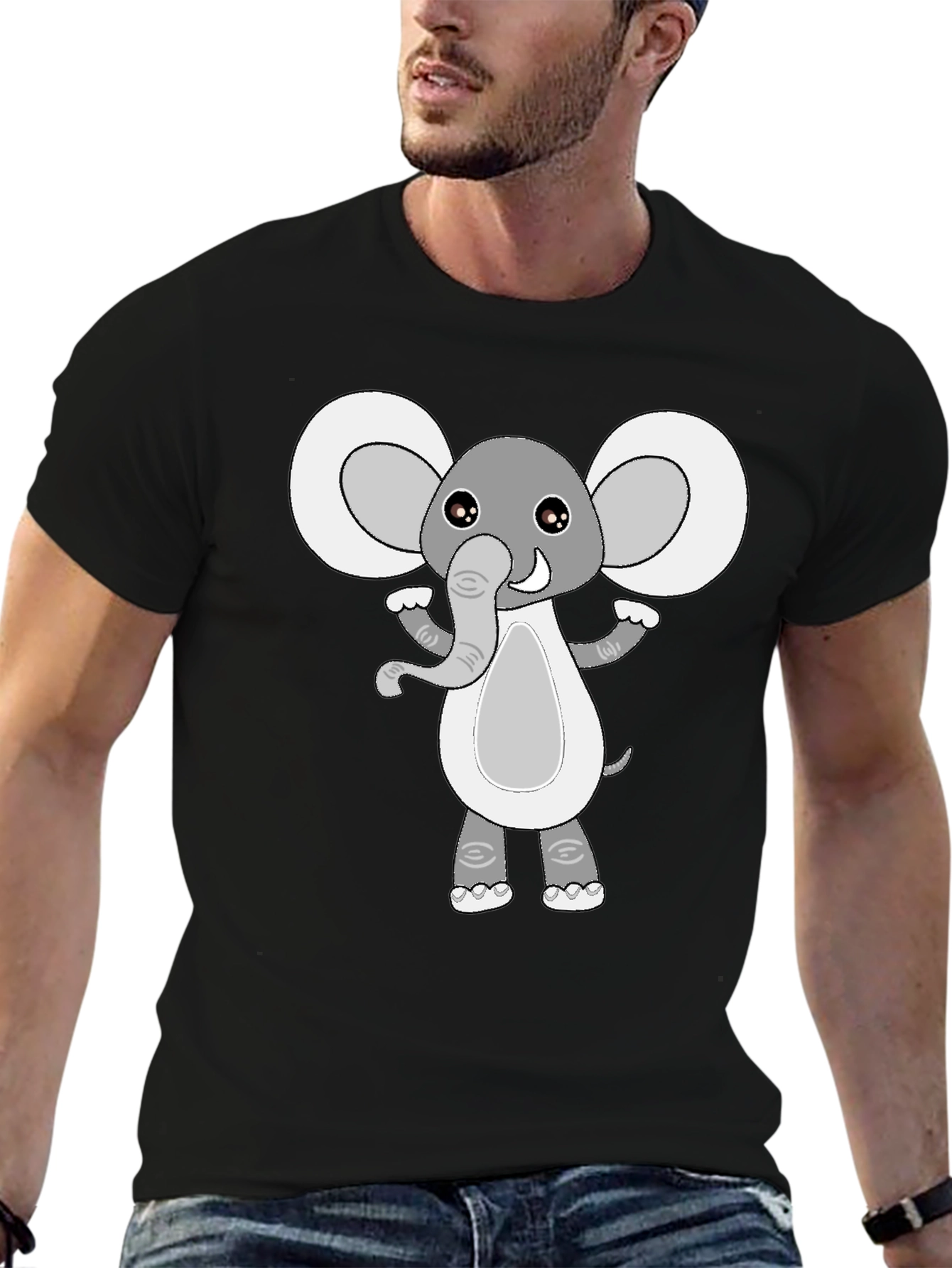 Cute Elephant Graphic Black T-Shirt