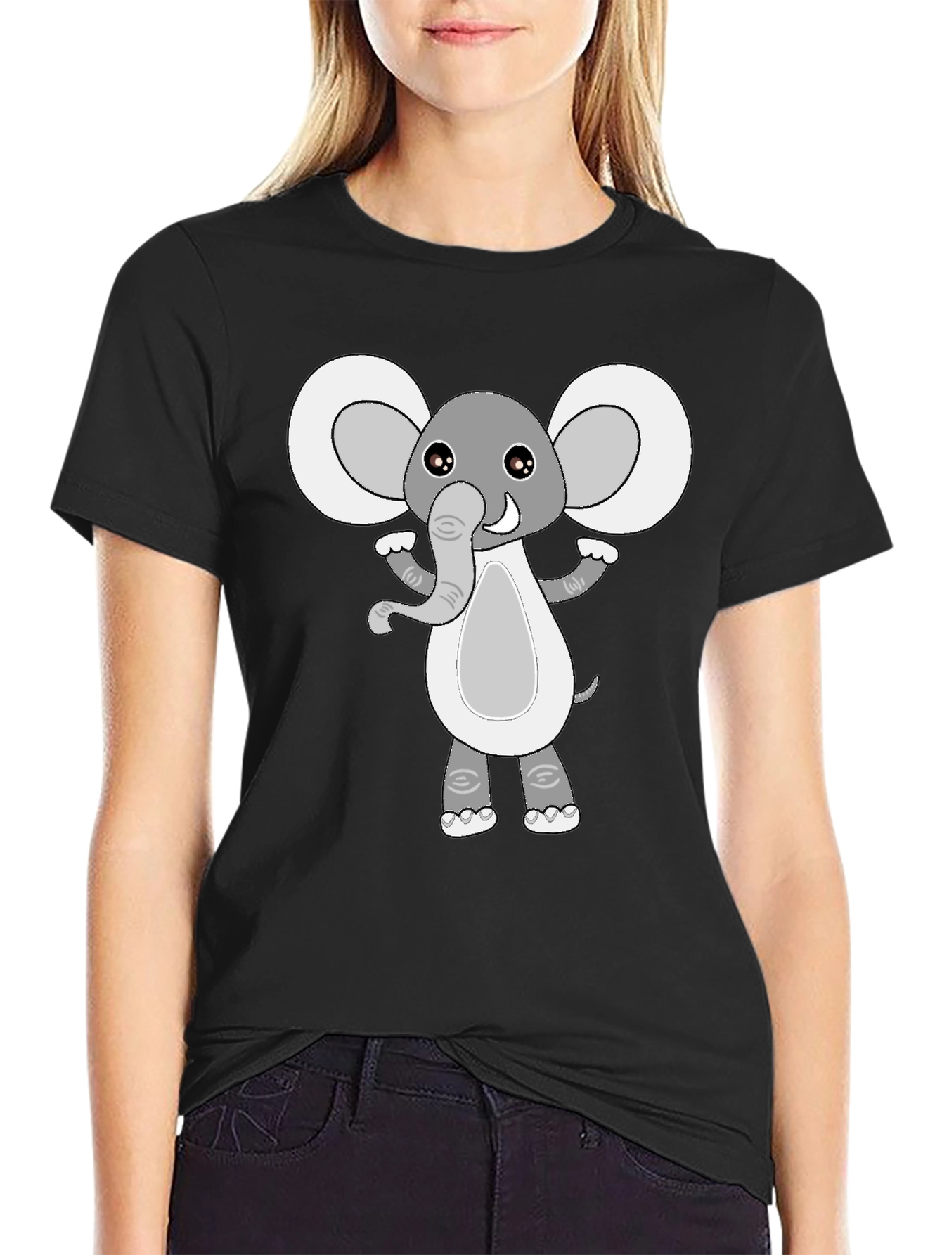 Cute Elephant Graphic Black T-Shirt