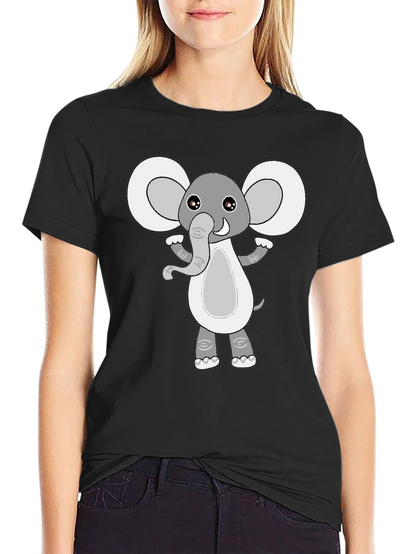 Cute Elephant Graphic Black T-Shirt
