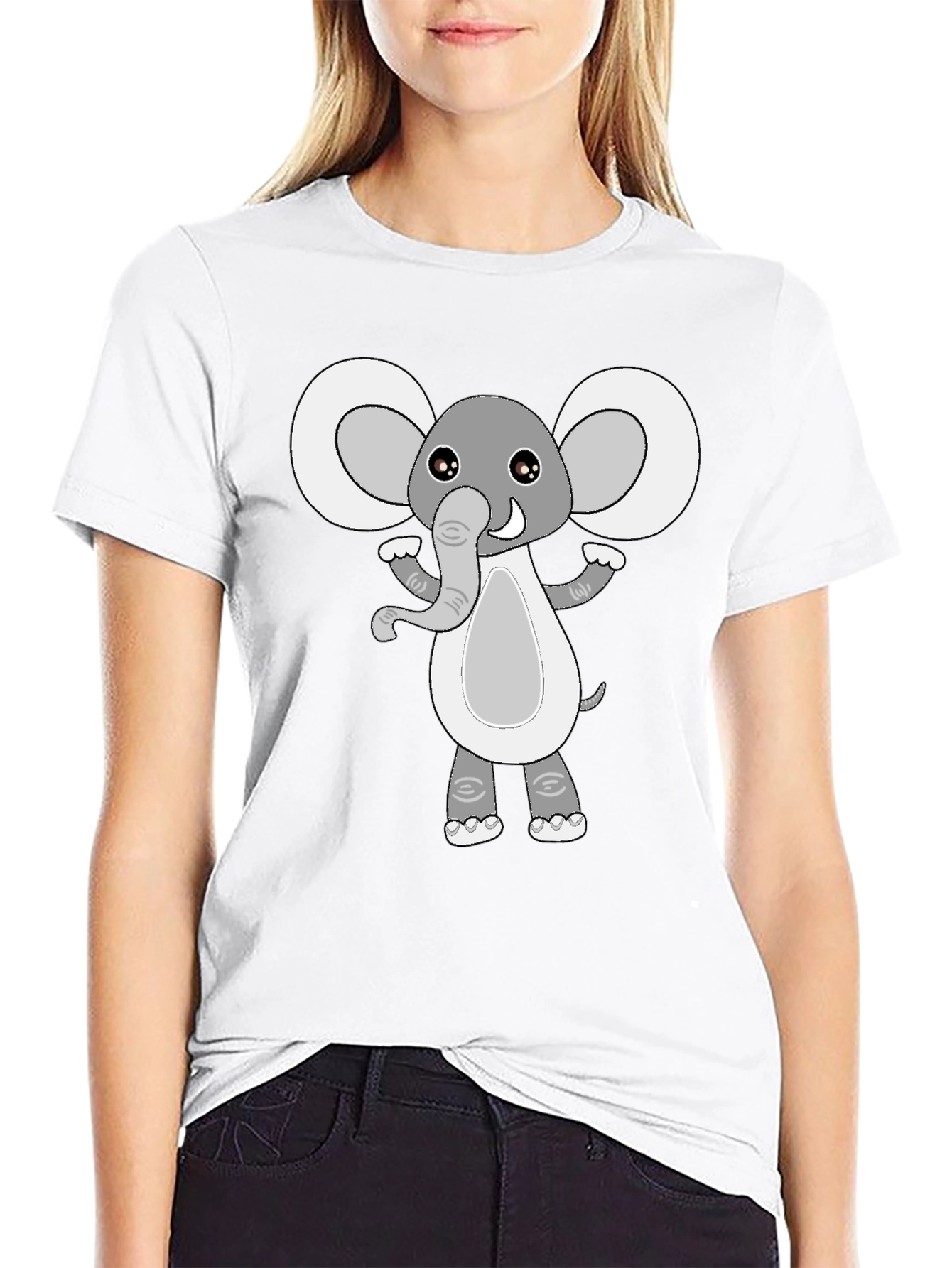 Cute Elephant Graphic Black T-Shirt