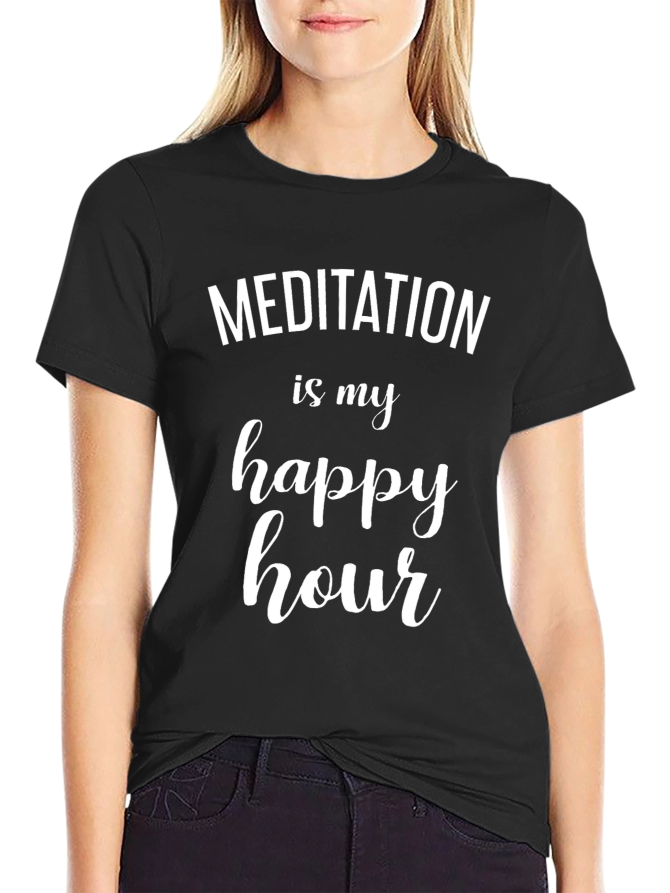 Meditation is My Happy Hour Black T-Shirt