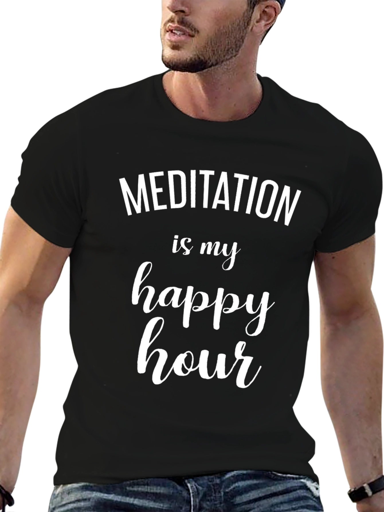 Meditation is My Happy Hour Black T-Shirt