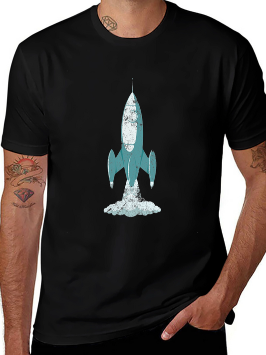 Retro Rocket Graphic T-Shirt - Vintage Space Tee