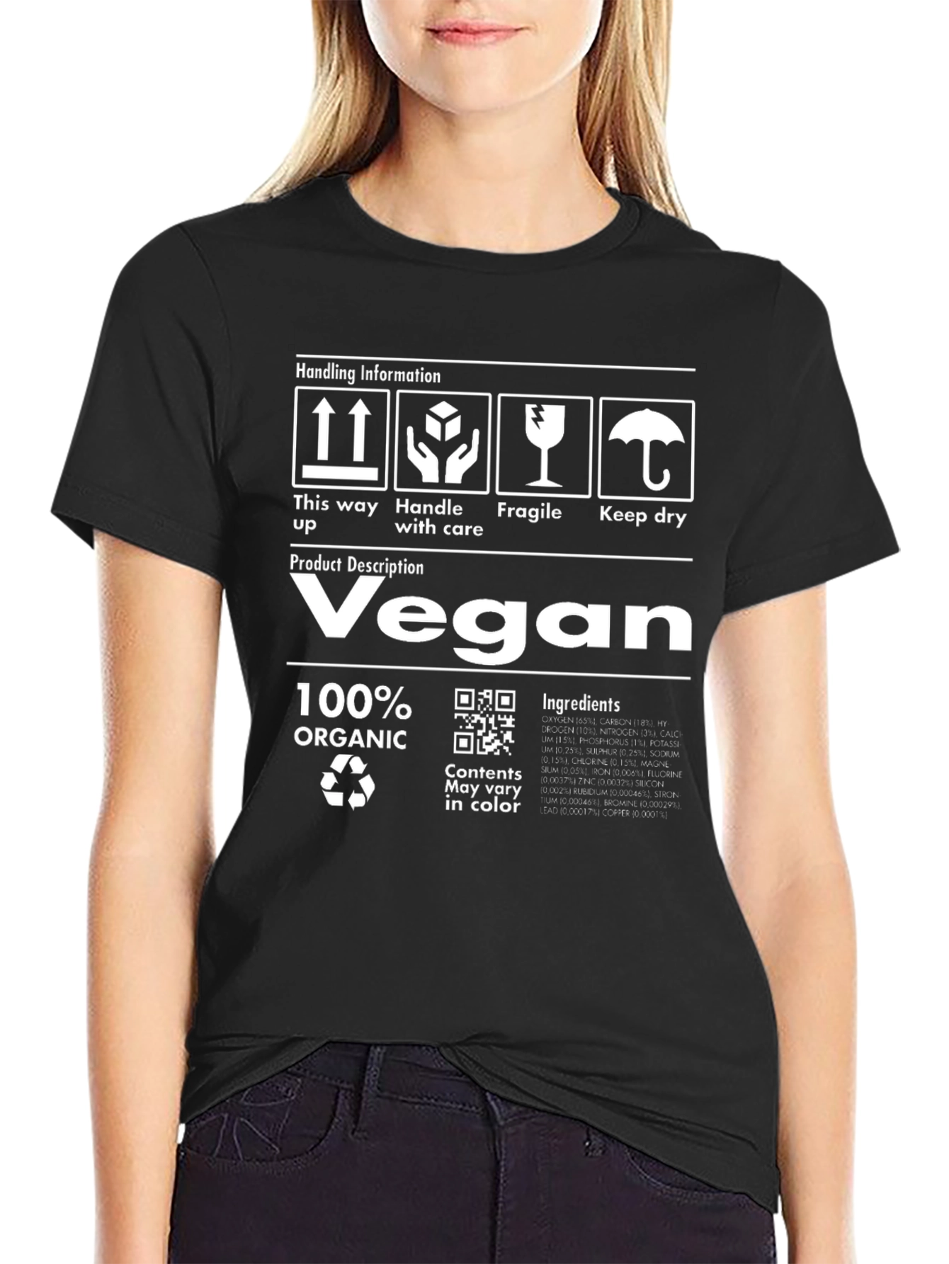 Vegan 100% Organic Handling Information Black T-Shirt