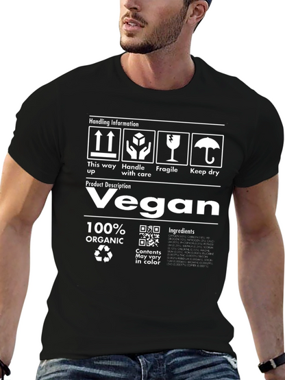 Vegan 100% Organic Handling Information Black T-Shirt
